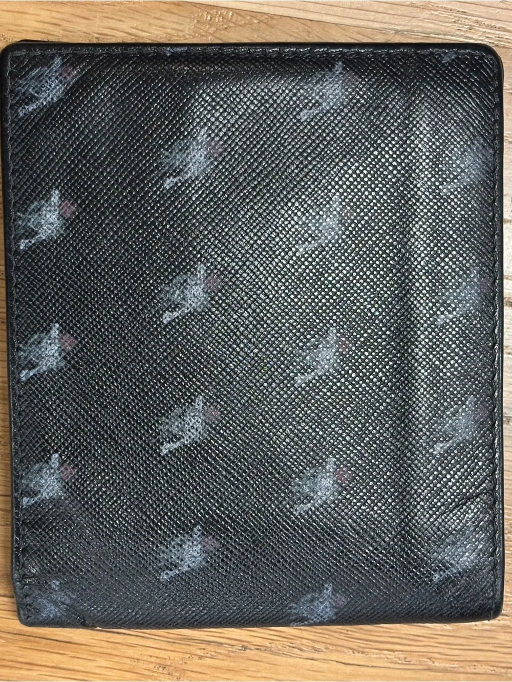 Prada Black Saffiano Leather Card Holder Wallet with Printed Motif